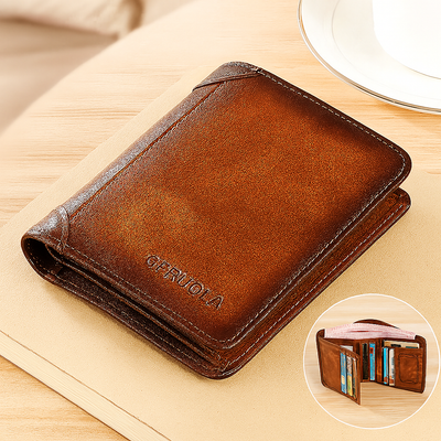 Echtes Leder Trifold-Geldbörse – Kompaktes Design mit Kartenfächern für Herren