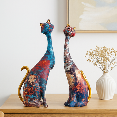 FelineForm – Minimalistische Katzen Skulpturenduett für moderne Dekorative Akzente