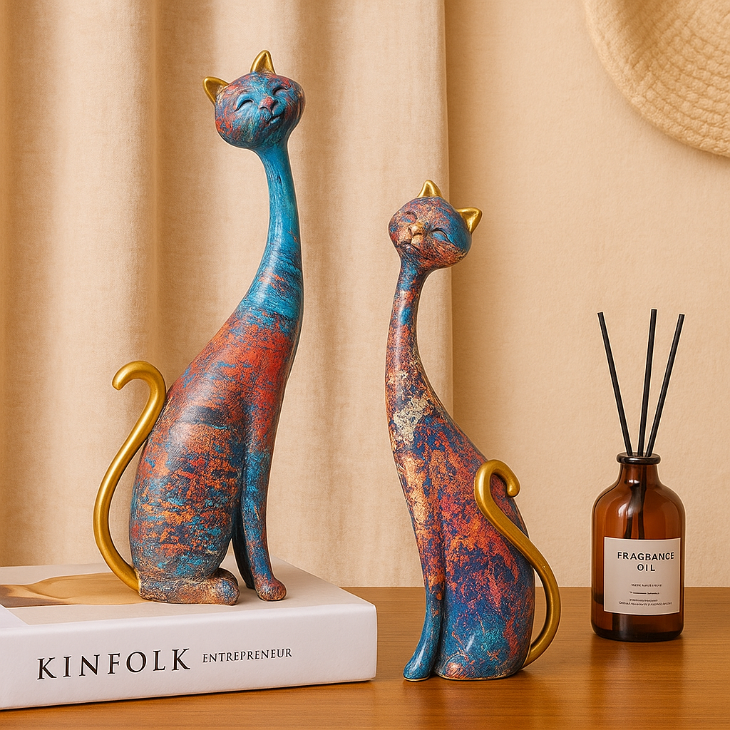 FelineForm – Minimalistische Katzen Skulpturenduett für moderne Dekorative Akzente