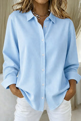 Sophie- Elegante Damenbluse mit Knopfleiste in Blau