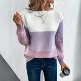 Pullover Damen Colourblock mit U Boot Ausschnitt in Lila