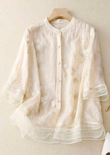 Kourtney – Elegante Damenbluse mit Stickerei in Beige