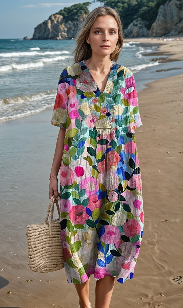 Delilah | Florales Midikleid mit V-Ausschnitt - Elegant und fließend