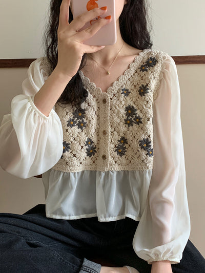 Avelena | Häkelstrickbluse mit Chiffonärmel