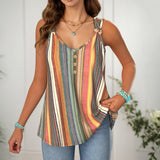 Damen V-Ausschnitt Bunt Gestreiftes Tank Top – Leichtes Sommertop in Mehrfarbig