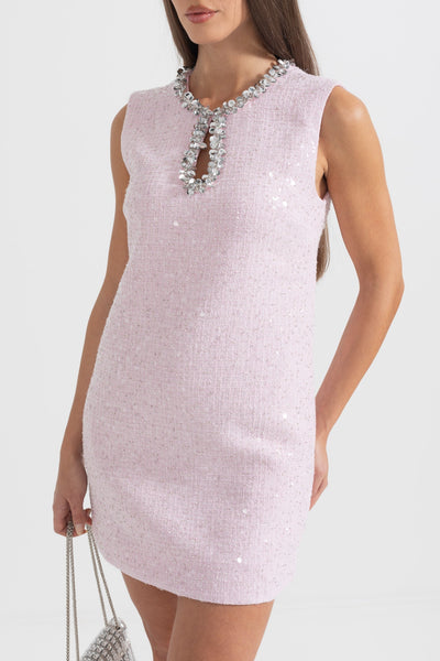 Edles Tweed-Minikleid | Glanz-Details | Elegante Verzierung