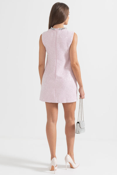 Edles Tweed-Minikleid | Glanz-Details | Elegante Verzierung