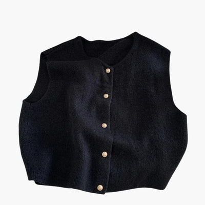 Damen Strickweste ohne Ärmel mit Rundhalsausschnitt und Knopfleiste