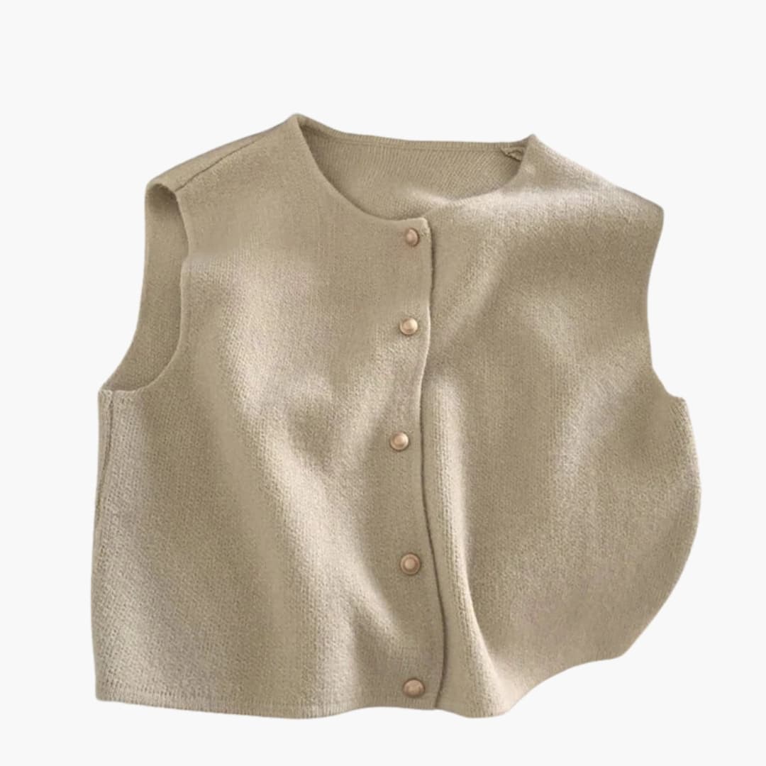 Damen Strickweste ohne Ärmel mit Rundhalsausschnitt und Knopfleiste
