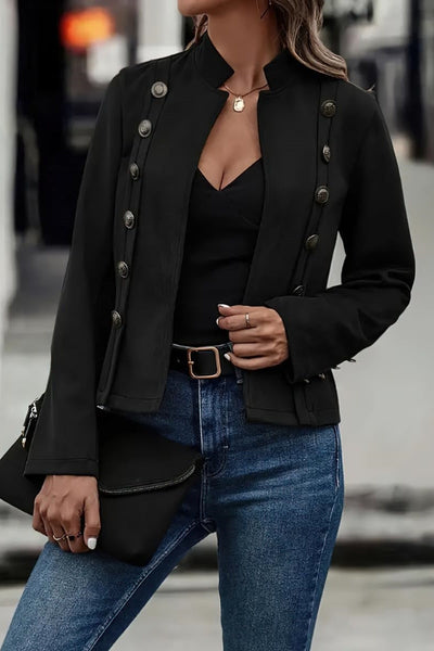 Damen Blazer Wildlederimitat Figurbetont Verkürzte Jacke mit Stehkragen