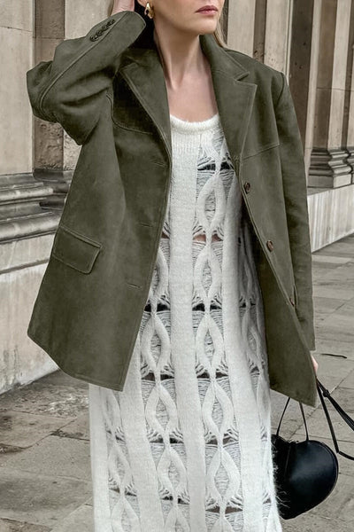 Damen Blazerjacke Einreiher Wildlederimitat Elegant