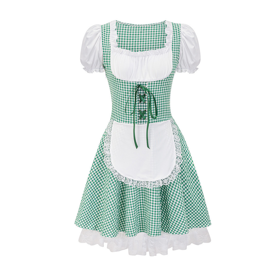 Damen Dirndl Kleid Baumwolle Schulterfrei Festlich Karomuster