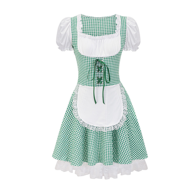 Damen Dirndl Kleid Baumwolle Schulterfrei Festlich Karomuster