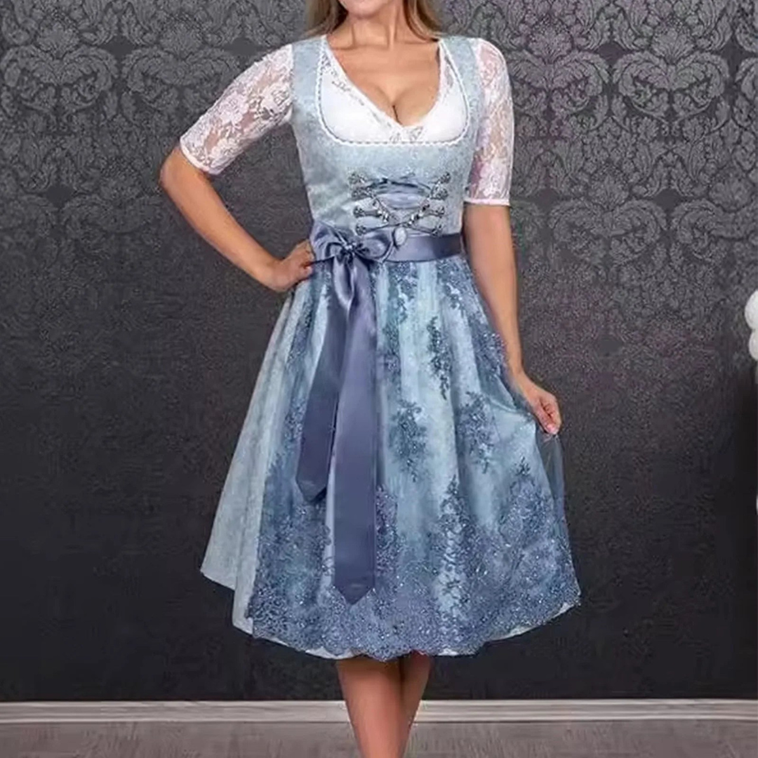 Damen Dirndl Kleid Baumwolle Traditionell für Oktoberfest und Festlichkeiten