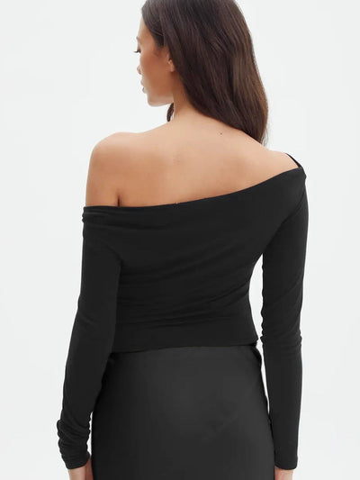 Damen Langarmshirt Jersey Off-Shoulder Elegant Oberteil