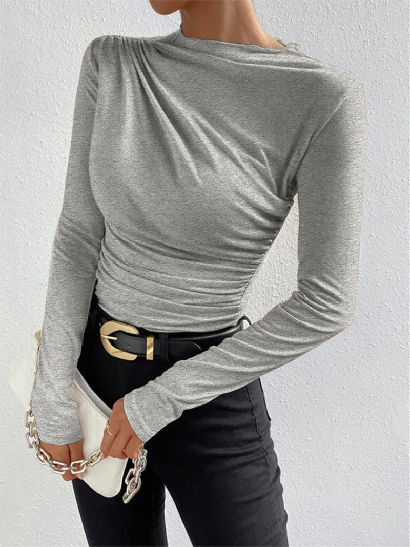 Damen Langarmshirt Raffung Elegantes Longsleeve
