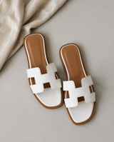 Damen Ledersandalen Soleil | Flache Sandalen mit H-Riemen in Weiß