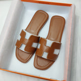 Damen Ledersandalen Soleil | Flache Sandalen mit H-Riemen in Braun