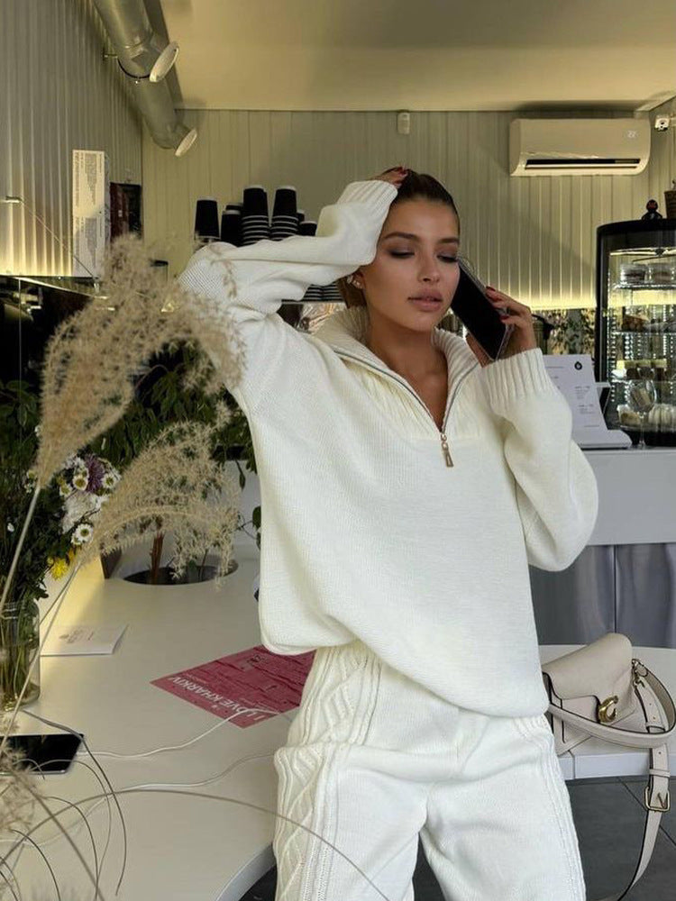 Damen Loungewear Anzug Strickmaterial mit Reißverschluss