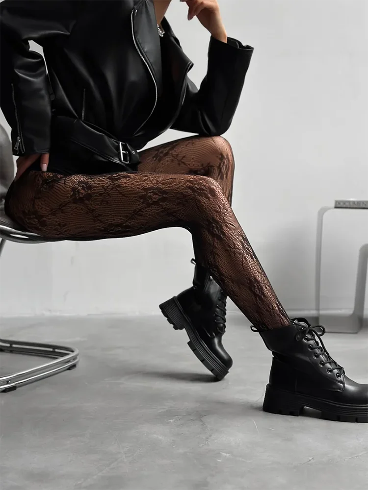 Damen Netzstrumpfhose mit Blumenmuster