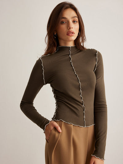 Damen Oberteil Jersey mit Stehkragen und Kontrastpaspelierung elegantes Design