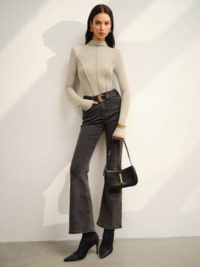 Damen Stehkragen Oberteil Jersey Elegant Reguläre Passform