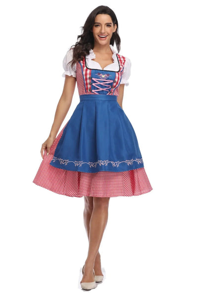 Damen Trachtenkleid Baumwolle Mit Schürze Für Oktoberfest Und Festlichkeiten