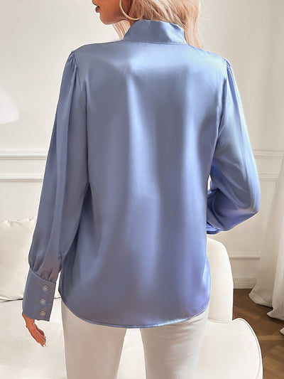 Damenbluse Satin-Optik Mit Strikhals Und Lantaarnmouwen - Elegante Bluse Für Festliche Anlässe