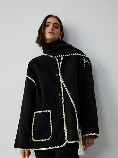 Damenjacke Mit Kontrastbesatz Und Schal Stilvoll