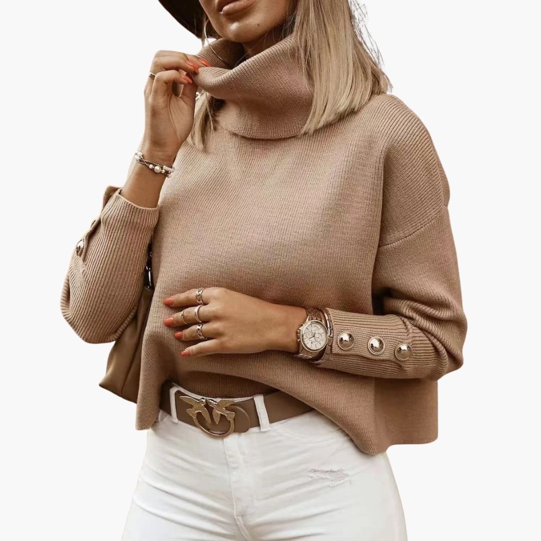 Damen pullover mit Rollkragen und Knopf-Ärmeln