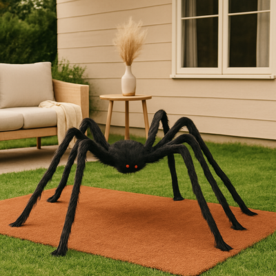 DarkCrawl Riesenspinne 150 cm – Schwarze Halloween Dekoration für Haus & Garten