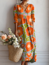 Amelia - Maxikleid mit V-Ausschnitt in Orange