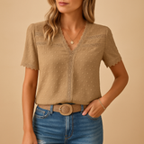 Eirene Damenbluse Mit V-Ausschnitt Und Spitzenbesatz | Blusen in Khaki