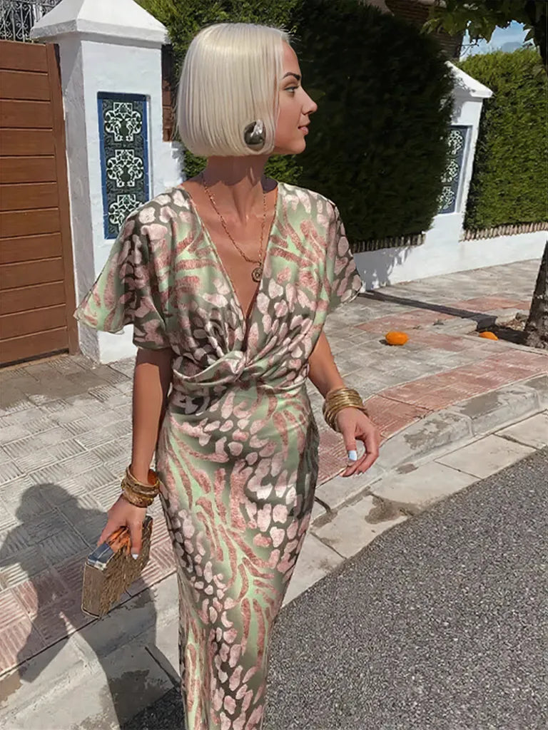 Verdrehter V-Ausschnitt Hochzeitsgastkleid