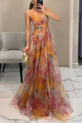 Elegantes Maxikleid mit Blumendruck für Damen Frühling in Orange