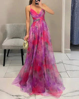 Elegantes Maxikleid mit Blumendruck für Damen Frühling in Rosa