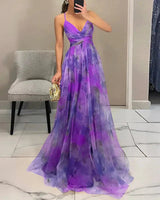 Elegantes Maxikleid mit Blumendruck für Damen Frühling in Lila