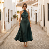 Elegantes Midikleid Damen Neckholder Tailliert in Grün