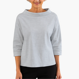 Elegantes Oberteil mit Stehkragen | Damen 3/4-Ärmel Shirt in Grau
