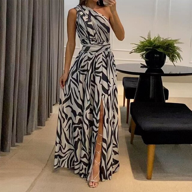 Harley - Zebra-Print Ein-Schulter-Maxikleid