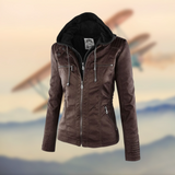 Drune | Damen Kapuzenlederjacke - Stilvoll & Funktional in Braun