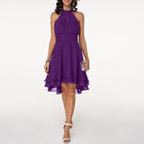 Emma | Elegantes kurzes Damenkleid mit Neckholder in Violett