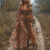 Selvara – Elegantes Boho Damen Maxikleid in Dunkelbraun