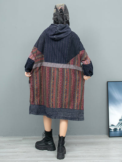 Avelena | Ethnische Kapuzenlangarmherbstkleid