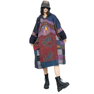 Avelena | Ethnische Kapuzenlangarmherbstkleid
