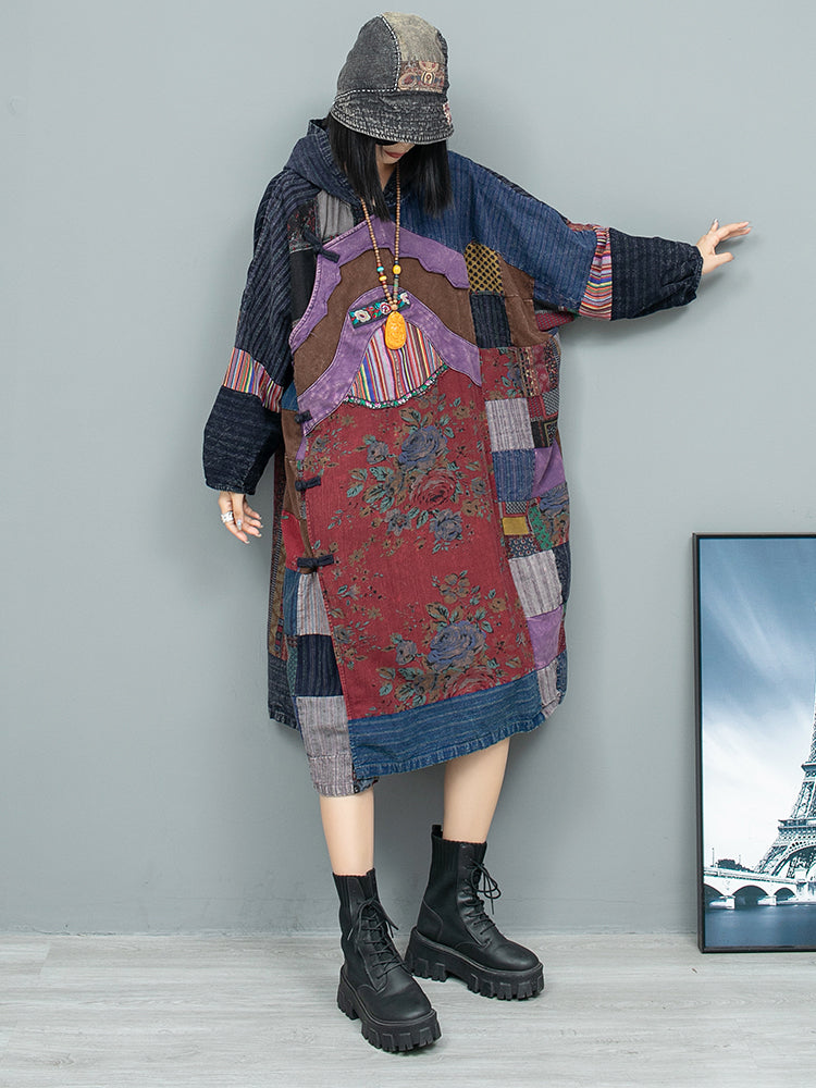 Avelena | Ethnische Kapuzenlangarmherbstkleid