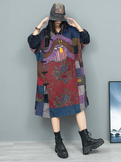 Avelena | Ethnische Kapuzenlangarmherbstkleid