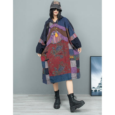 Avelena | Ethnische Kapuzenlangarmherbstkleid