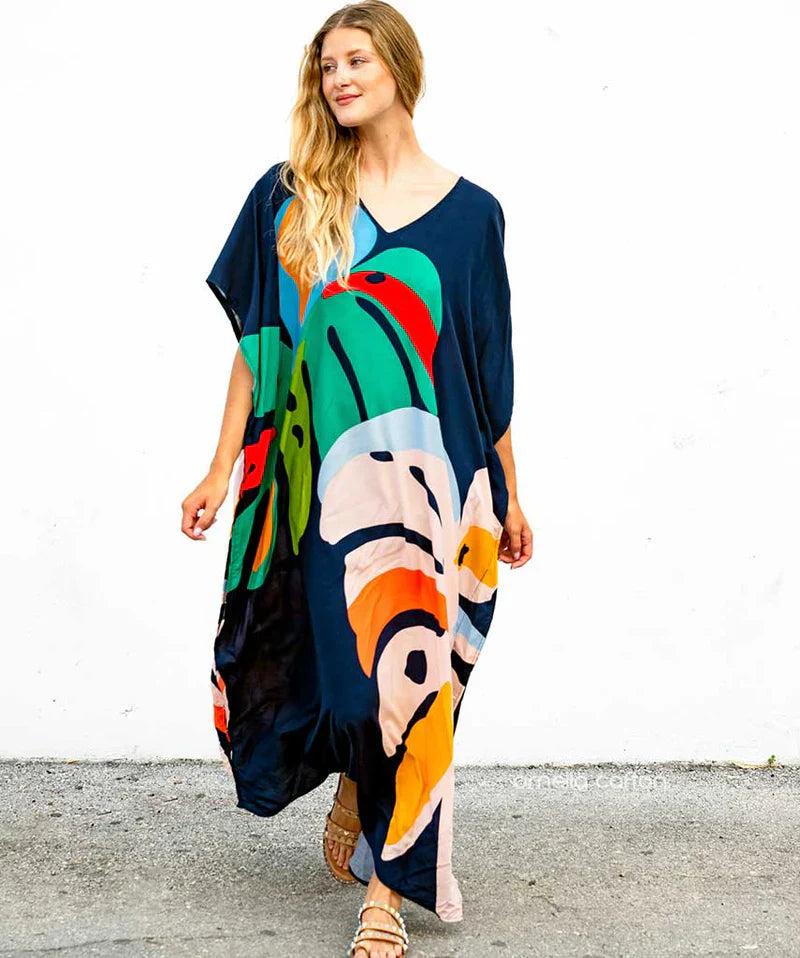 Maxikleid mit tropischem Print | Oversized & Luftig | Sommerlicher Kaftan-Look