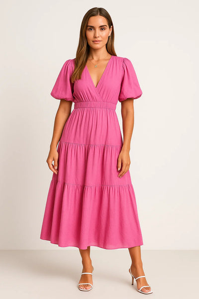 Fließendes Kleid mit Puffärmeln